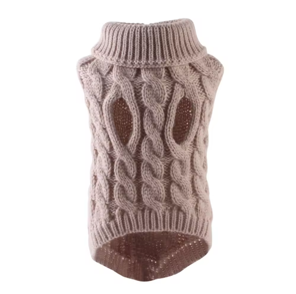 Dog Knit Turtleneck Sweater - BEIGE