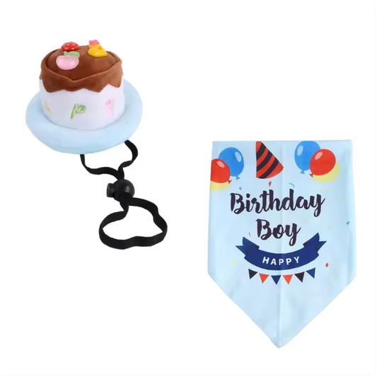 Birthday Dog Cake Hat and Bandana - Blue