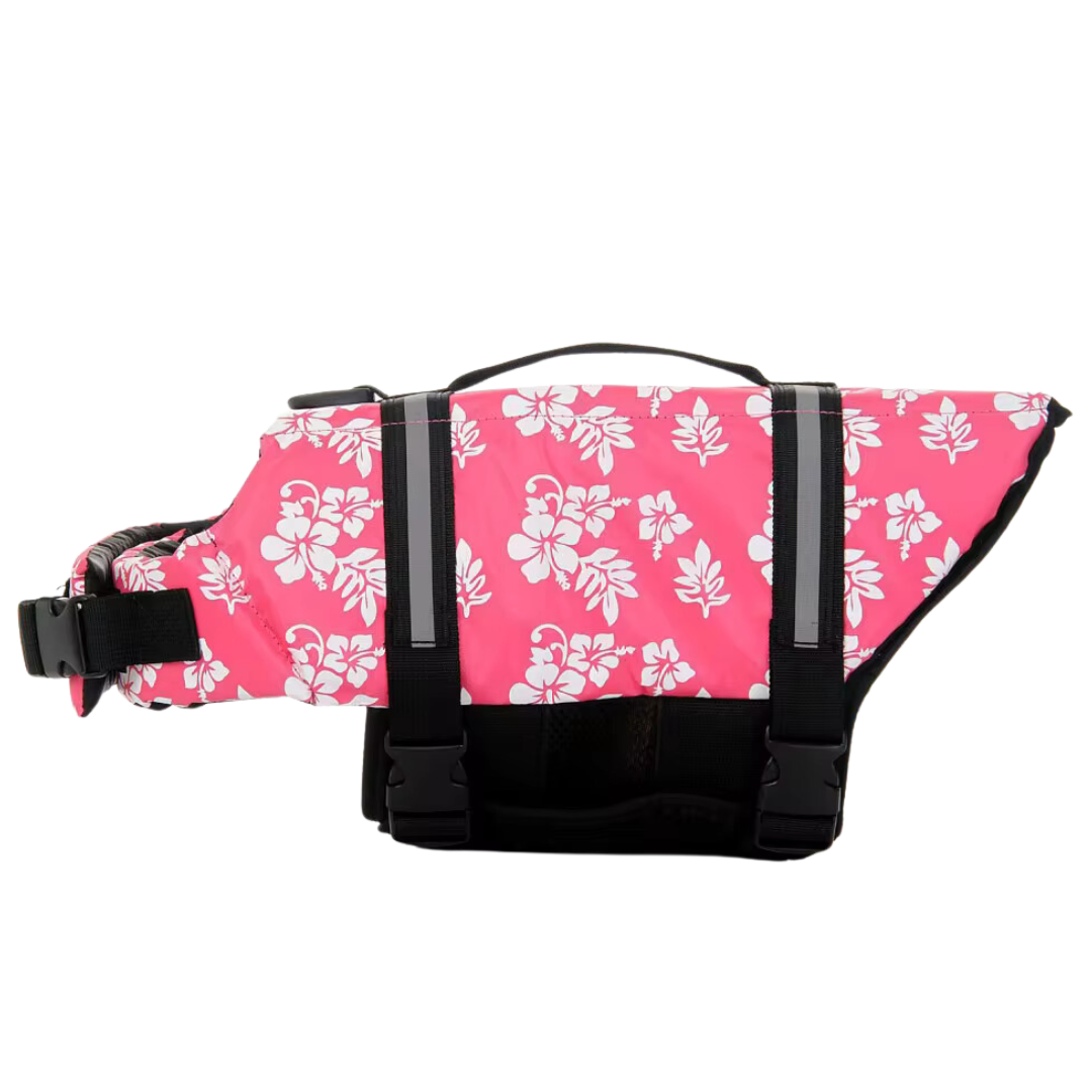 XL Dog Life Jacket with Handle - Floral Pink