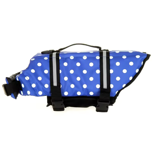 XL Dog Life Jacket with Handle - Blue Dots