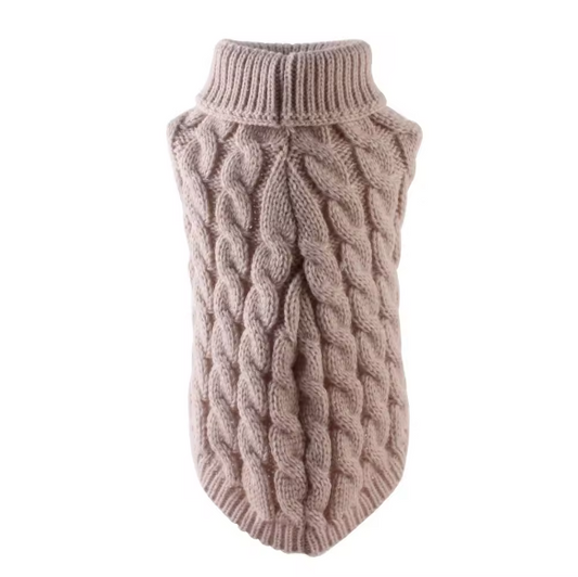 Dog Knit Turtleneck Sweater -  BEIGE