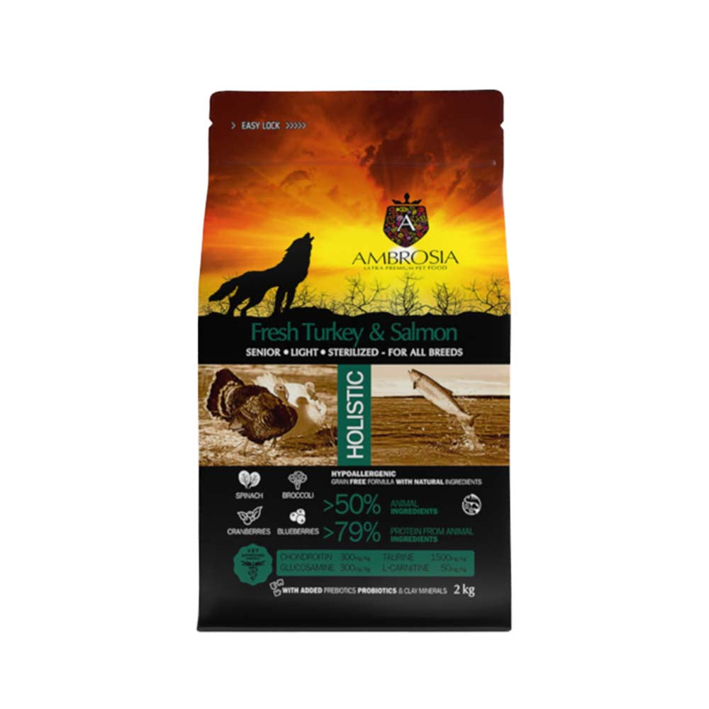 AMBROSIA GRAIN FREE SENIOR LIGHT STERILISED TURKEY & SALMON - 12KG