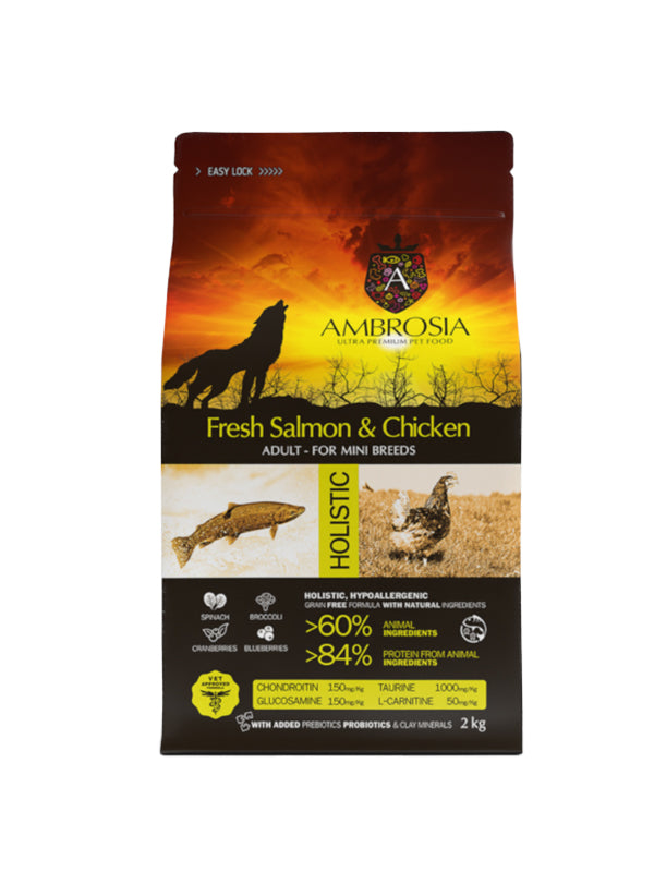 AMBROSIA GRAIN FREE ADULT MINI CHICKEN & SALMON - 2KG