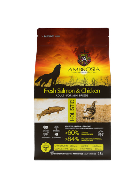 AMBROSIA GRAIN FREE ADULT MINI CHICKEN & SALMON - 2KG