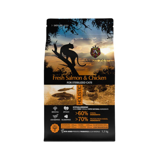 AMBROSIA GRAIN FREE CAT ADULT STERILISED FRESH SALMON & CHICKEN - 1.5KG