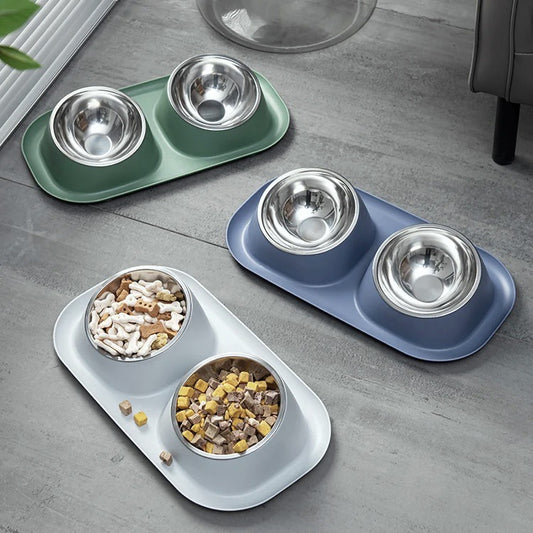 Non-Slip Stainless Steel Double Bowls