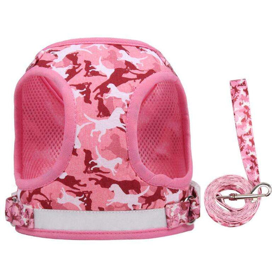 Camo Harness Set with Leash - PINK